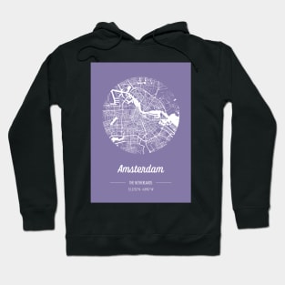 City map in purple: Amsterdam, The Netherlands, with retro vintage flair Hoodie